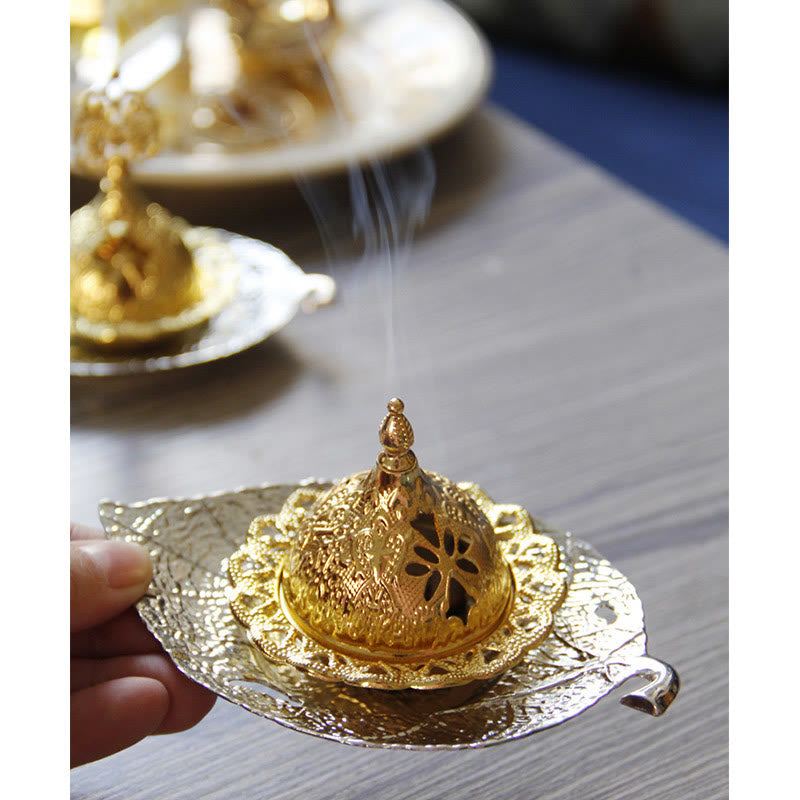 Tibetan Gold Mini Leaf Coaster Meditation Incense Burner