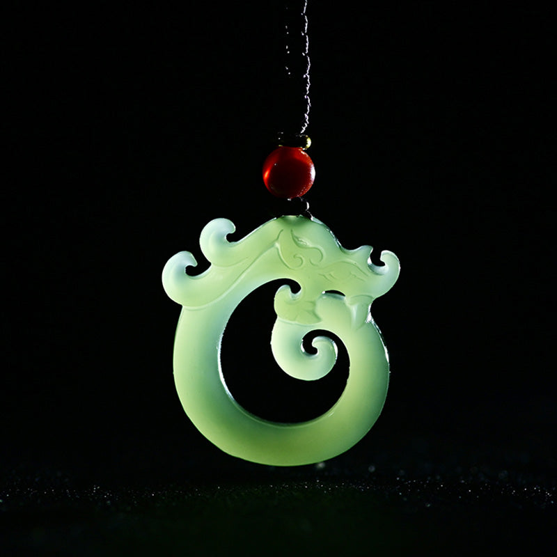 White Jade Cyan Jade Dragon Protection Necklace String Pendant