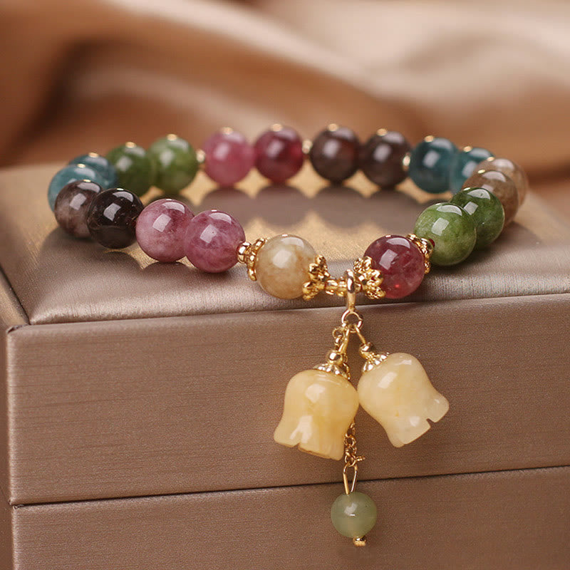 Buddha Stones Natural Colorful Tourmaline Flower Bead Love Bracelet