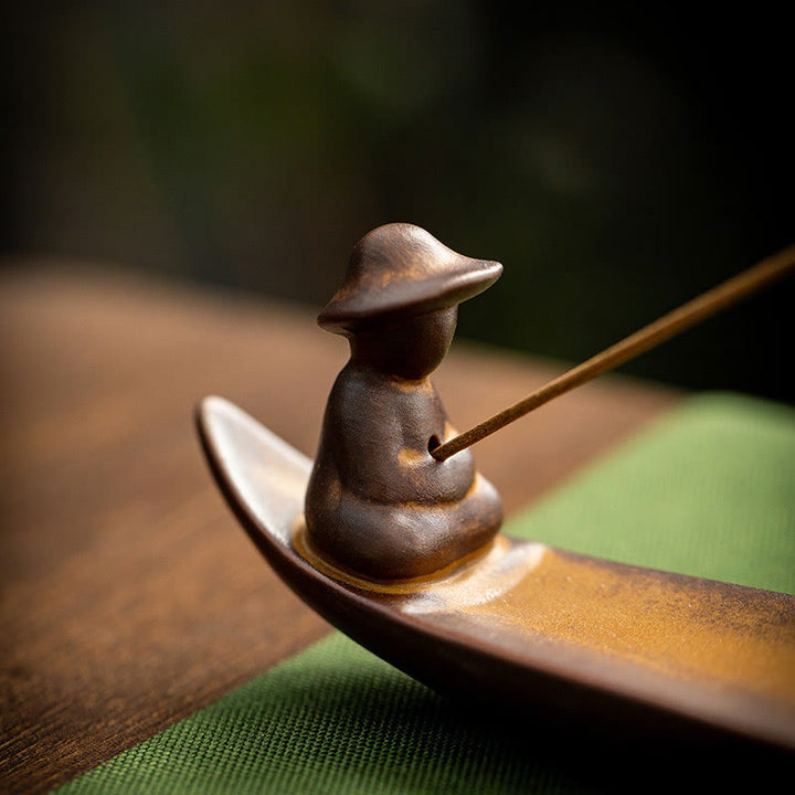 A Lonely Fisherman Afloat Ceramic Healing Incense Burner