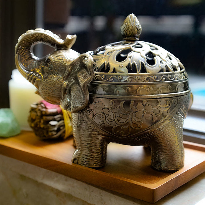 Buddha Stones Elephant Alloy Incense Holder Home Decoration Incense Burner