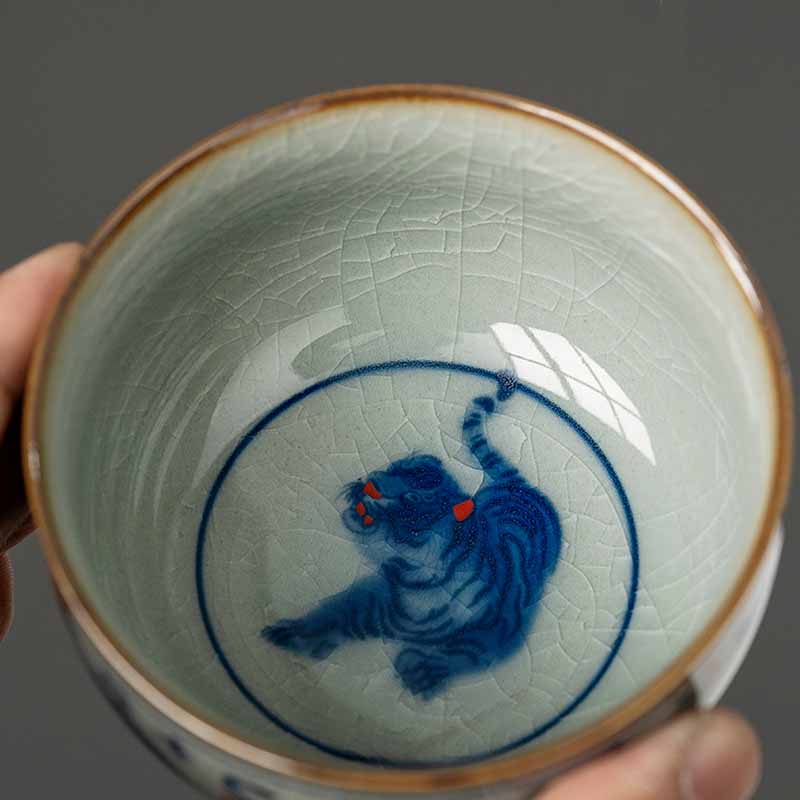 Buddha Stones Jingdezhen Hand Painted Cute Tiger Ceramic Teacup Kung Fu Tea Cup Bowl 140ml