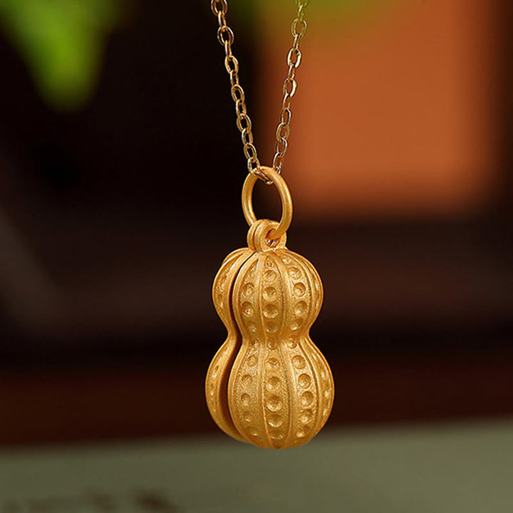 Buddha Stones 925 Sterling Silver Hetian White Jade Peanut Luck Necklace Pendant