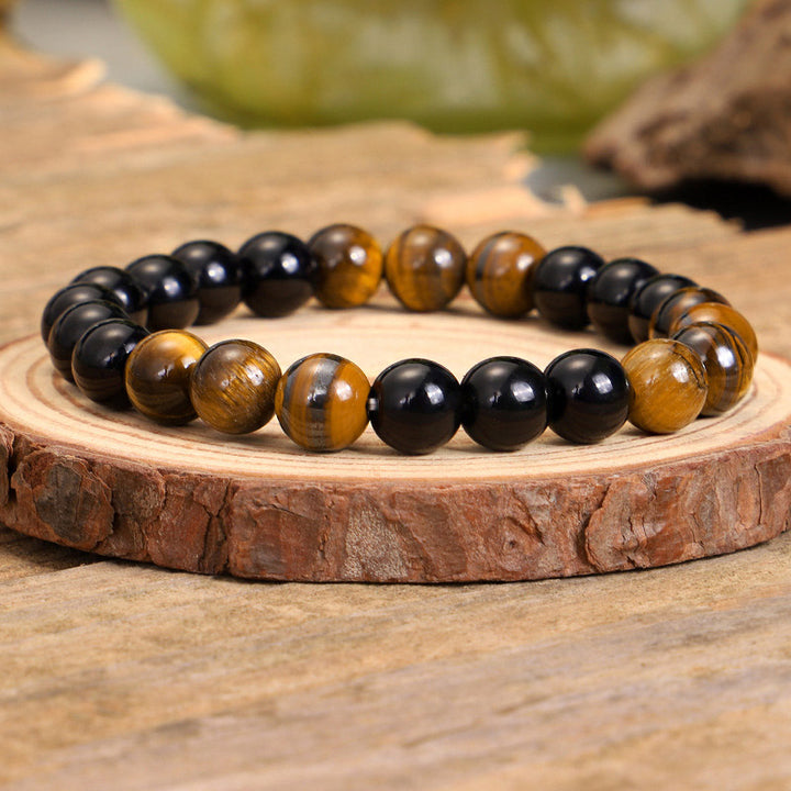 Buddha Stones Tibetan Black Onyx Tiger Eye Protection Necklace Mala Set