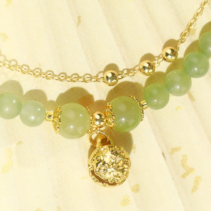 Natural Hetian Jade Luck Bell Charm Beaded Anklet