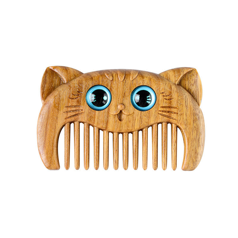 Simple Cat Pattern Green Sandalwood Cure Portable Comb