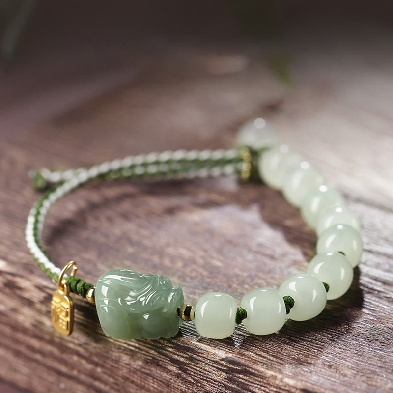 Natural Hetian Jade PiXiu Luck Fu Character String Bracelet