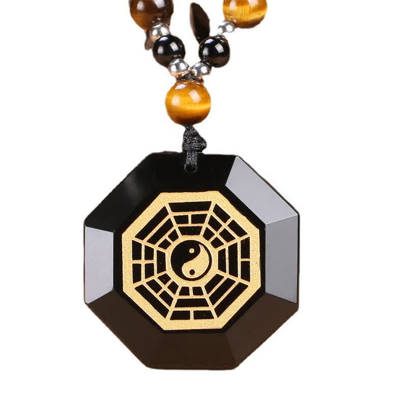 Bagua Yin Yang Black Obsidian Purification Beaded Necklace Pendant