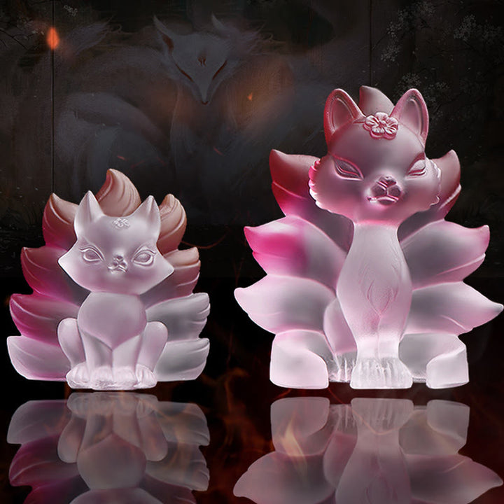 Buddha Stones Small Nine Tailed Fox Success Strength Home Figurine Decoration