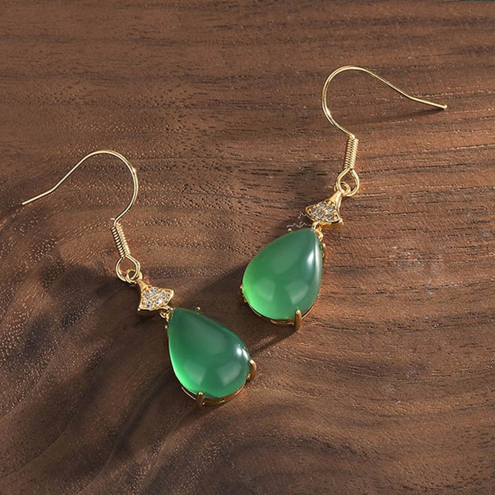 Buddha Stones Cyan Jade Luck Drop Earrings