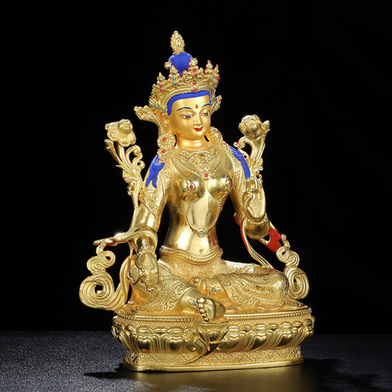 Bodhisattva Green Tara Protection Copper Gold Plated Statue Decoration