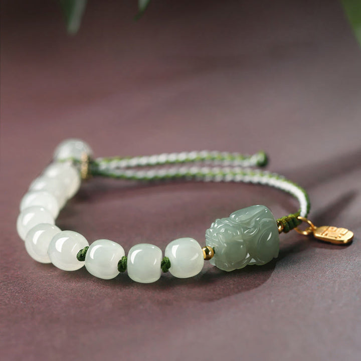 Natural Hetian Jade PiXiu Luck Fu Character String Bracelet