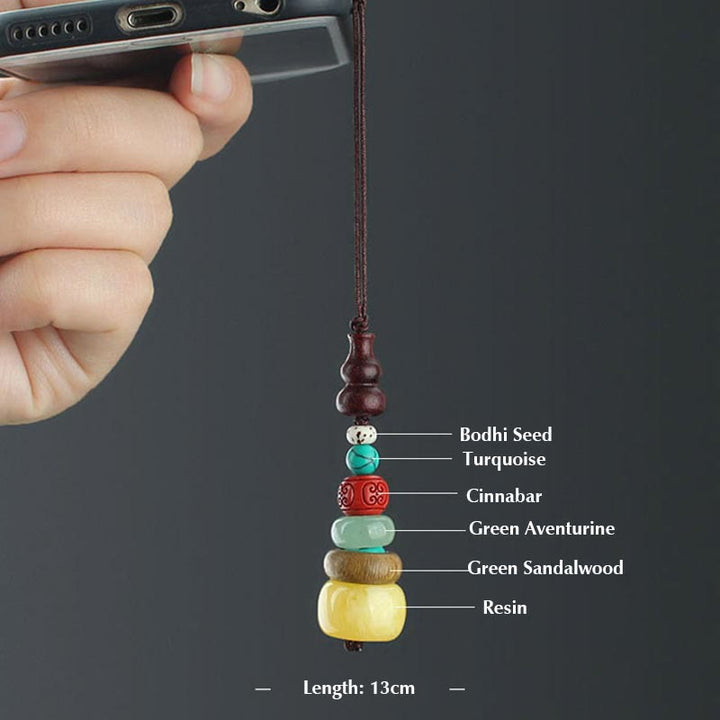 Green Sandalwood Ebony Wood Gourd Seven Layer Pagoda Positive Phone Hanging Decoration