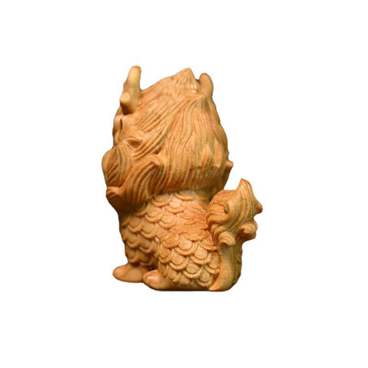 Buddha Stones Feng Shui Kirin Boxwood Wood Engraving Home Decoration