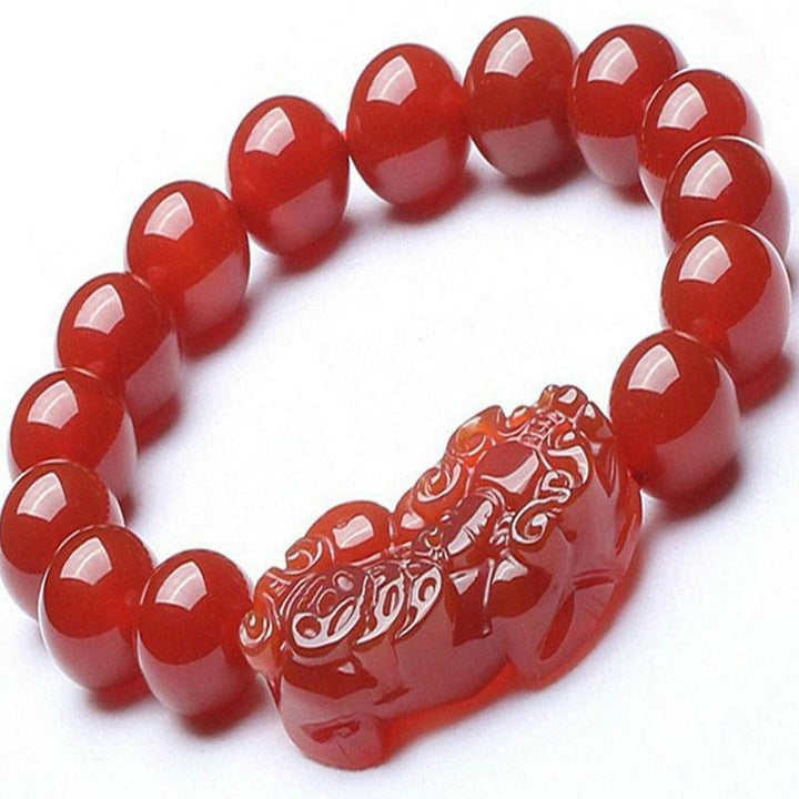 Buddha Stones Red Agate Lucky Pixiu Wealth Luck Bracelet