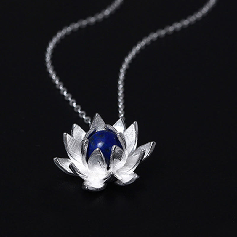 Buddha Stones 925 Sterling Silver Lazurite Lotus Flower Self Care Necklace Pendant