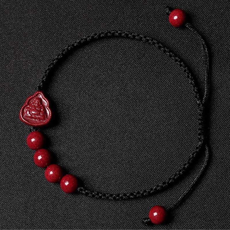 Buddha Stones Laughing Buddha Avalokitesvara Cinnabar Blessing String Bracelet