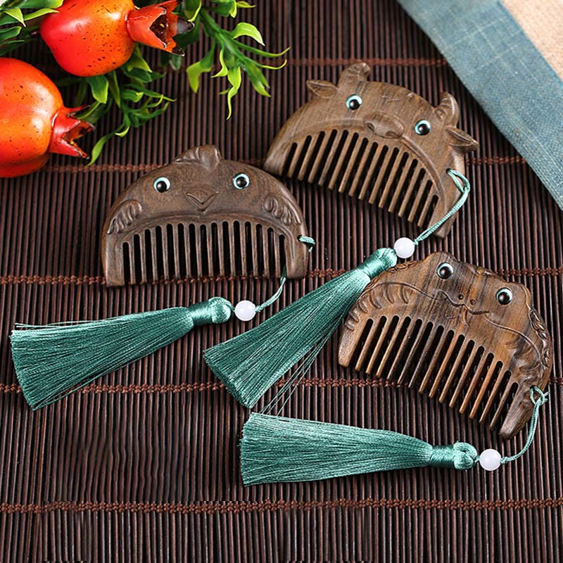 Chinese Zodiac Green Sandalwood Peace Mini Portable Comb