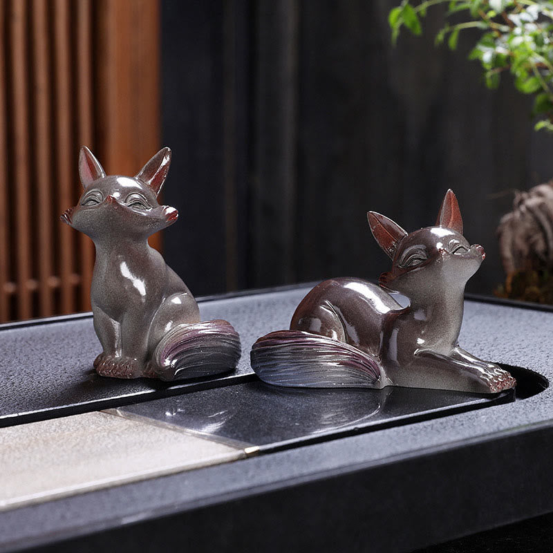 Buddha Stones Color Changing Small Cute Fox Tea Pet Resin Home Figurine Decoration