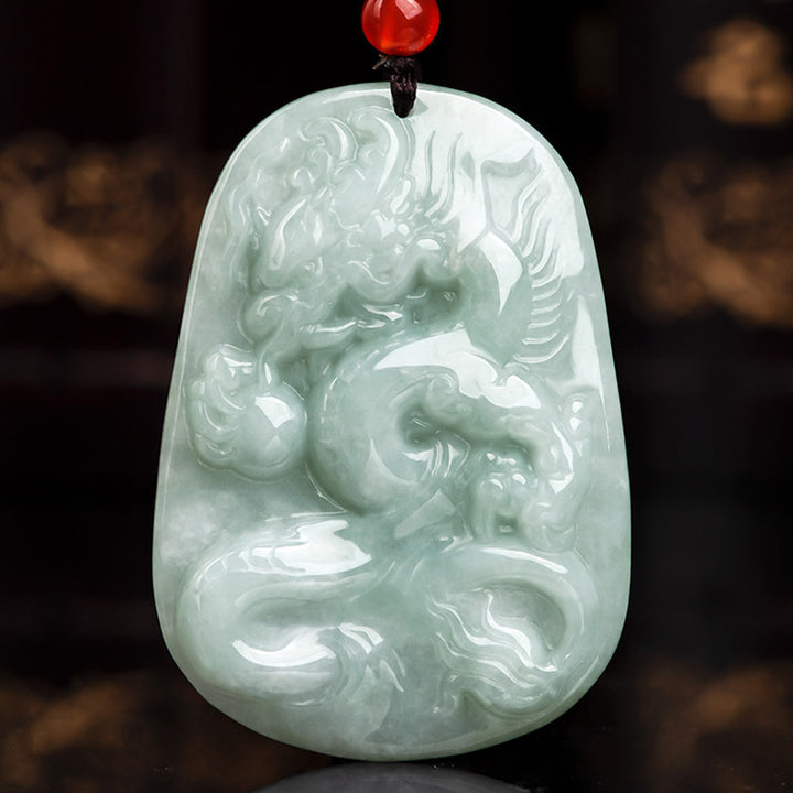 Chinese Zodiac Flying Dragon Jade Protection Necklace String Pendant