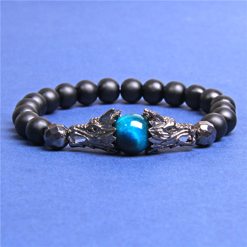 Frosted Stone Tiger Eye Dragon Courage Strength Bracelet