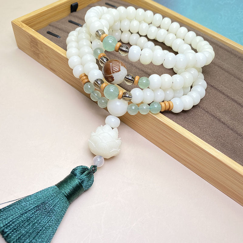 Buddha Stones White Bodhi Seed Mala 108 Beads Protection Bracelet