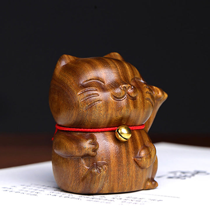 Buddha Stones Green Sandalwood Small Mini Cute Lucky Cat Peace Decorations