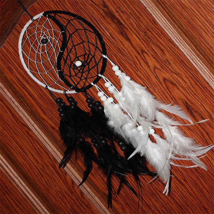 Yin Yang  Dream Catcher Circular Net with Feathers Balance Decoration