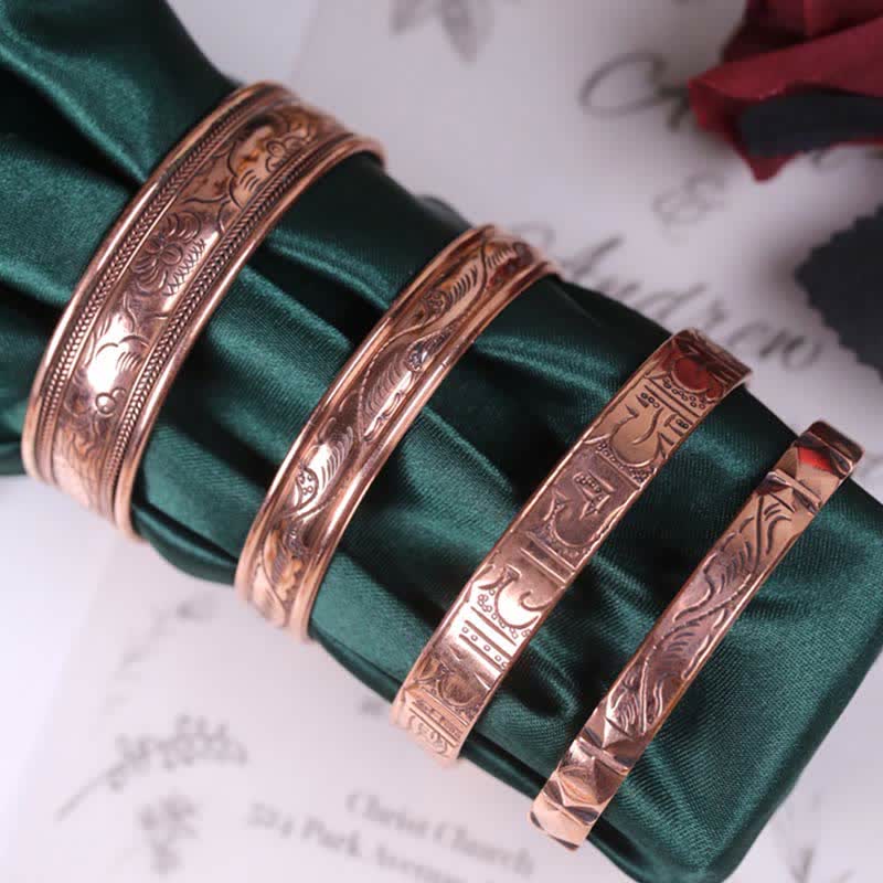 Vintage Pattern Luck Balance Copper Cuff Bracelet Bangle