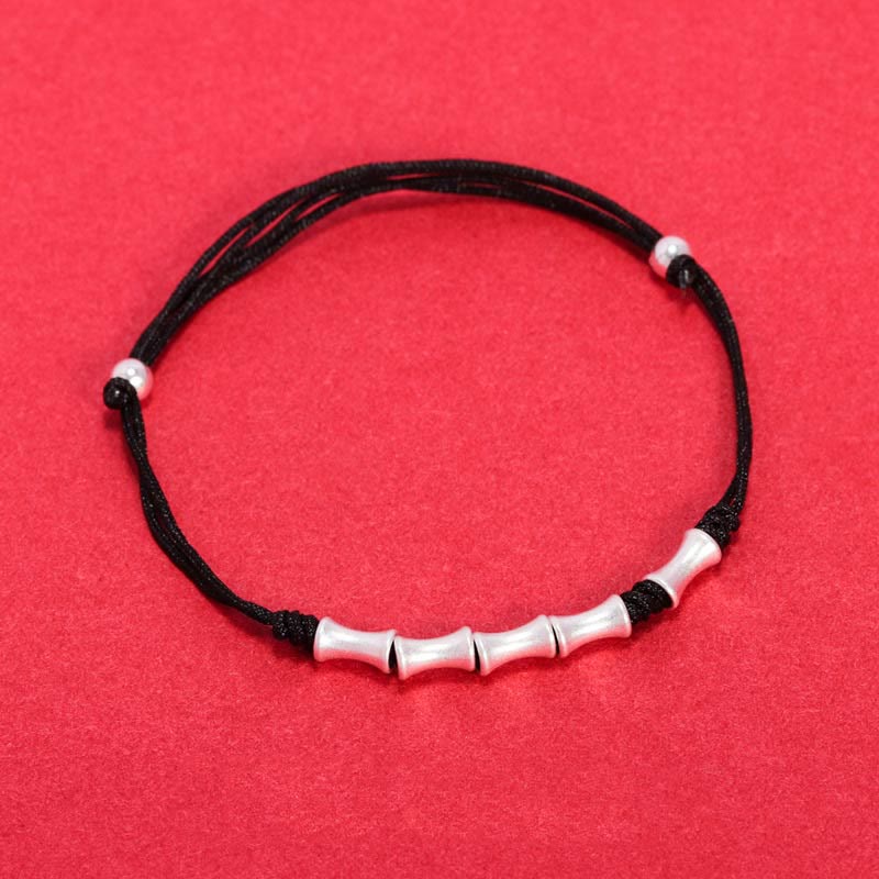 Buddha Stones 925 Sterling Silver Bamboo Design Protection Luck Braided Bracelet