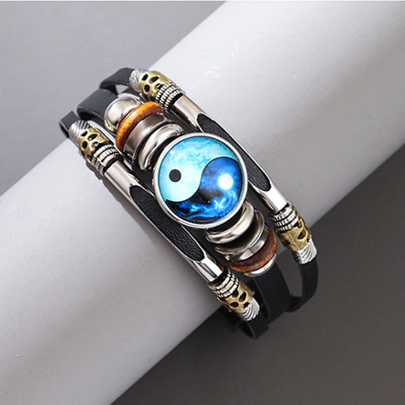 Buddha Stones Yin Yang Leather Balance Bracelet