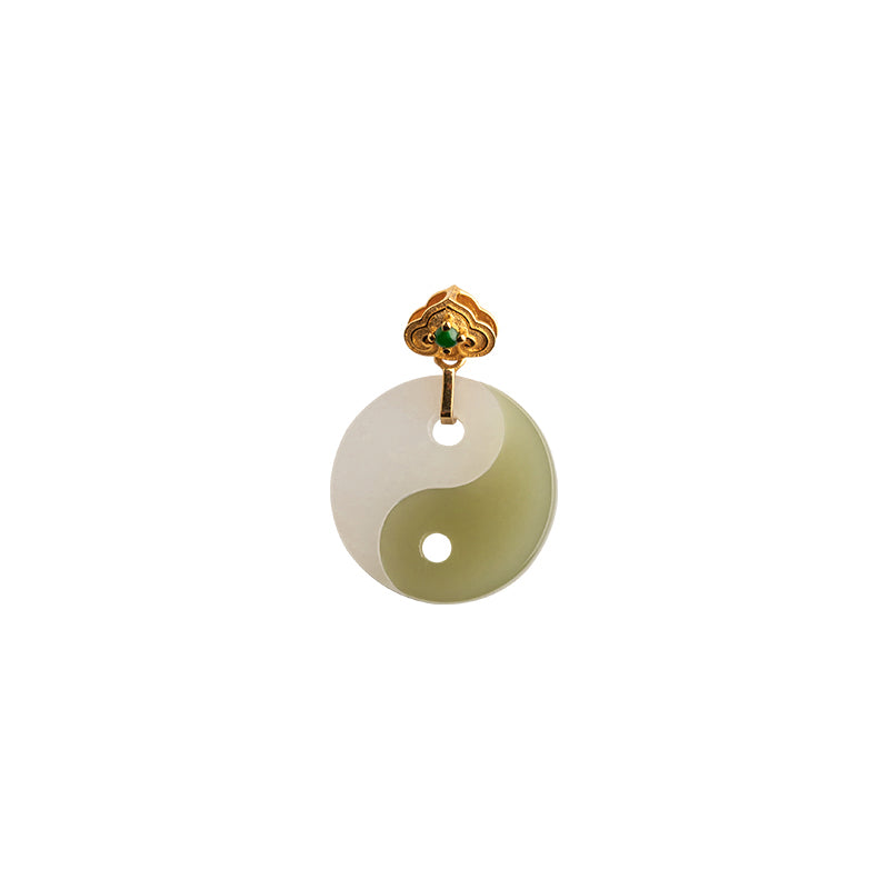 Yin Yang Jade 18K Gold Luck Prosperity Necklace Pendant