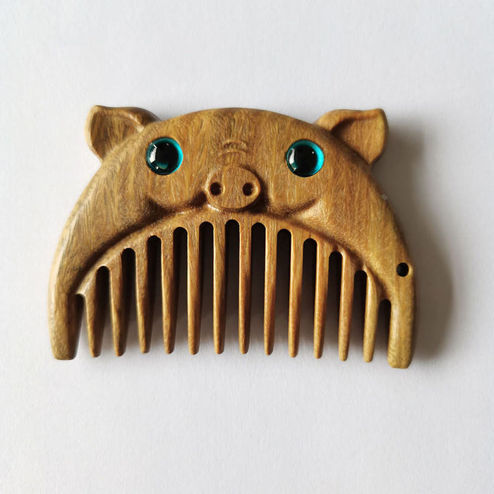 Chinese Zodiac Green Sandalwood Peace Mini Portable Comb