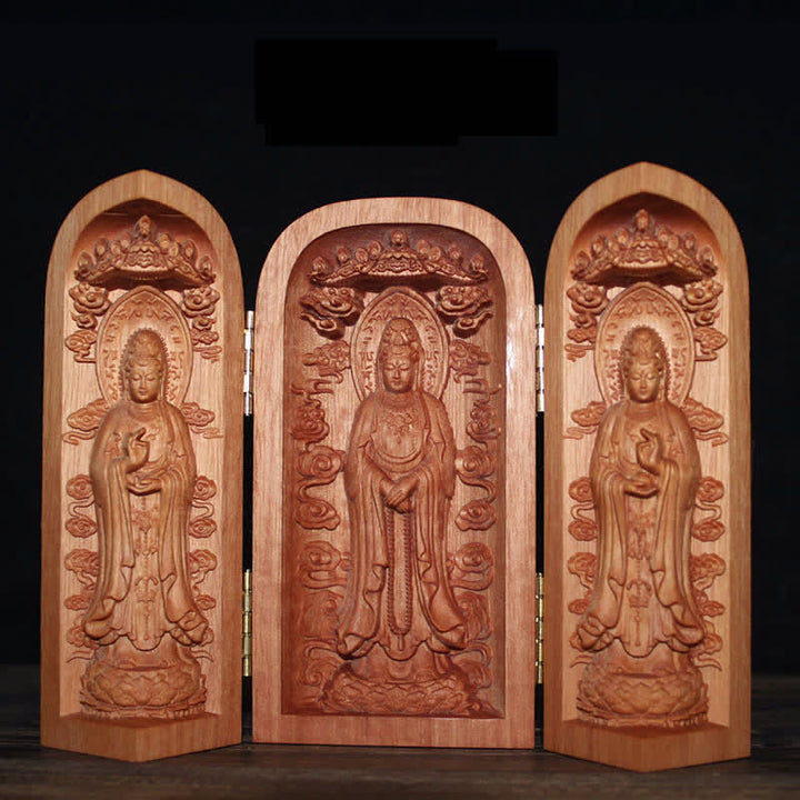 Avalokitesvara Kwan Yin Buddha Cherry Wood Compassion Home Decoration Altar