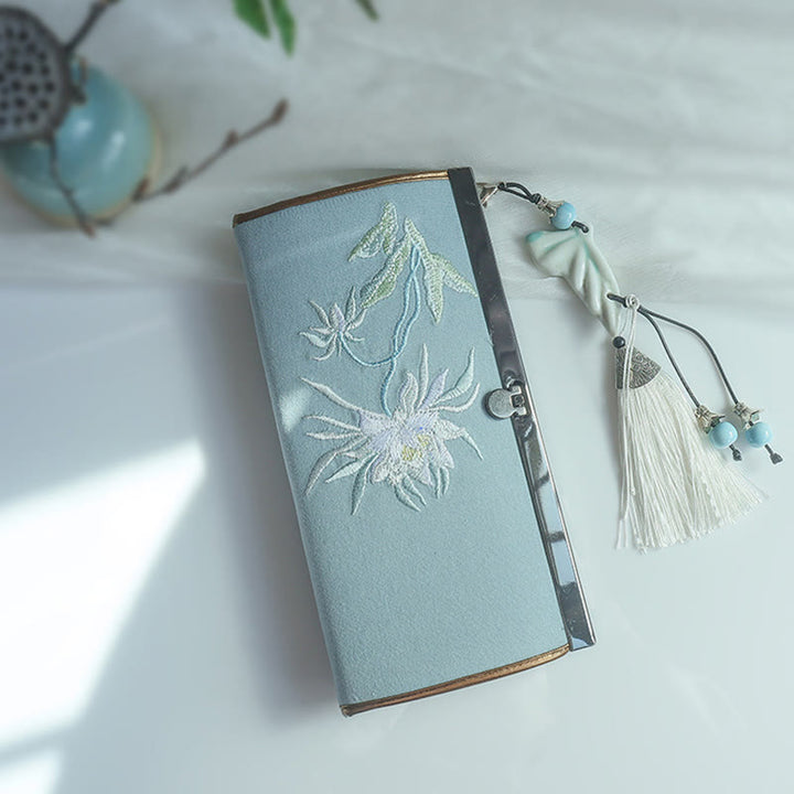 Flower Plum Peach Blossom Bamboo Double-sided Embroidery Large Capacity Cash Holder Wallet Shopping Purse