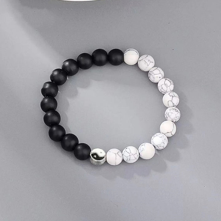 Buddha Stones 3pcs Natural White Turquoise Frosted Stone Bead Yin Yang Wealth Bracelet