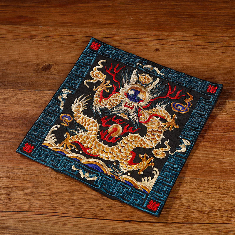 Buddha Stones Crane Phoenix Dragon Kirin Embroidered Cup Mat Pad Tea Cup Coaster Square Kung Fu Tea Mat