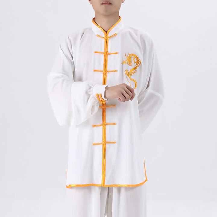 Dragon Embroidered Qi Gong Zen Spiritual Practice Meditation Prayer Uniform Unisex Clothing Set