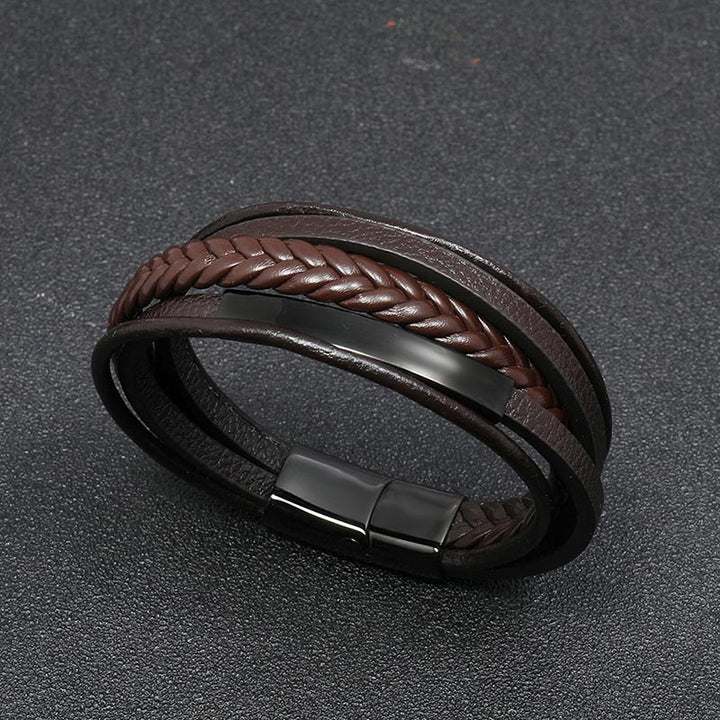 Buddha Stones Simple Design Titanium Steel Leather Luck Bracelet