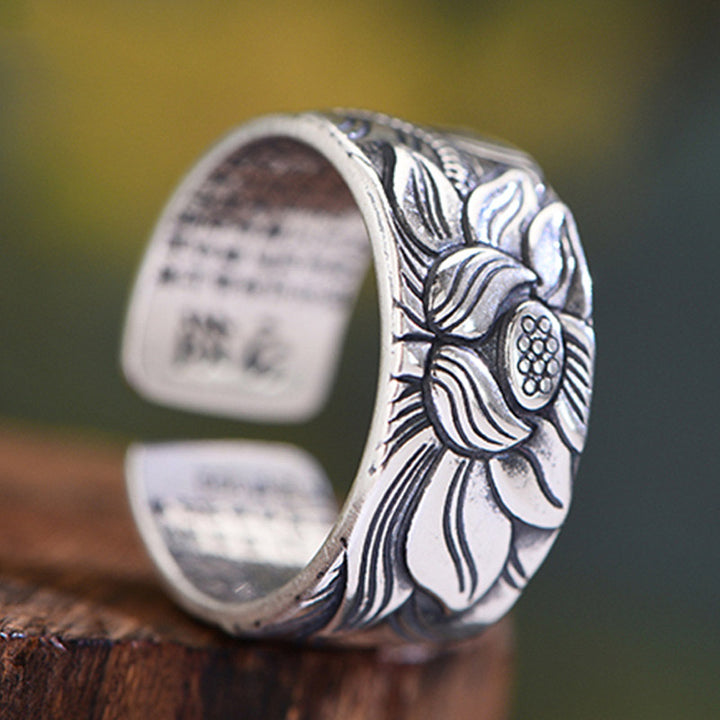 Buddha Stones Tibetan Lotus White Copper Enlightenment Ring