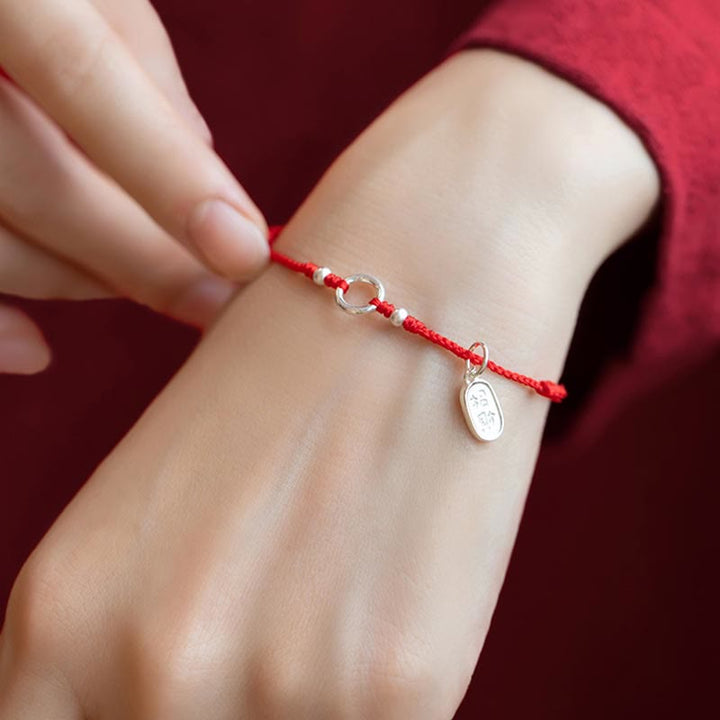 Buddha Stones 925 Sterling Silver Lucky Fortune Peace Joy Lotus Peace Buckle Red String Bracelet