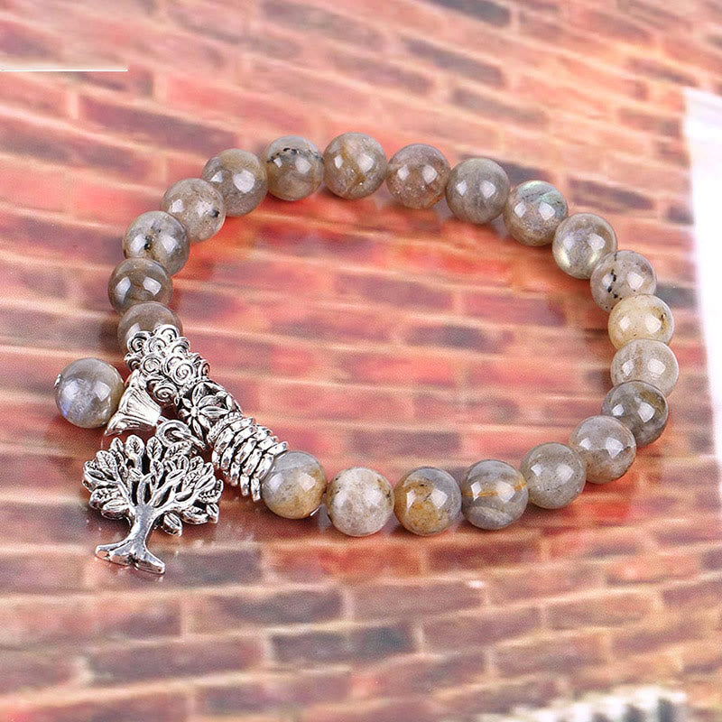 Buddha Stones Natural Gemstone Tree of Life Lucky Charm Stretch Bracelet