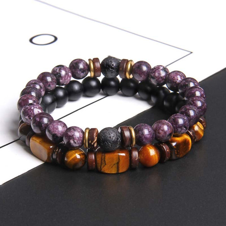 Buddha Stones 2PCS Healing Crystal Emperor Stone Tiger Eye Bead Bracelet