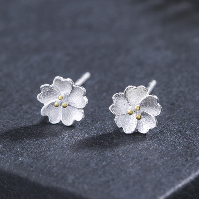 Buddha Stones 925 Sterling Silver Cherry Blossoms Floral Calm Stud Earrings