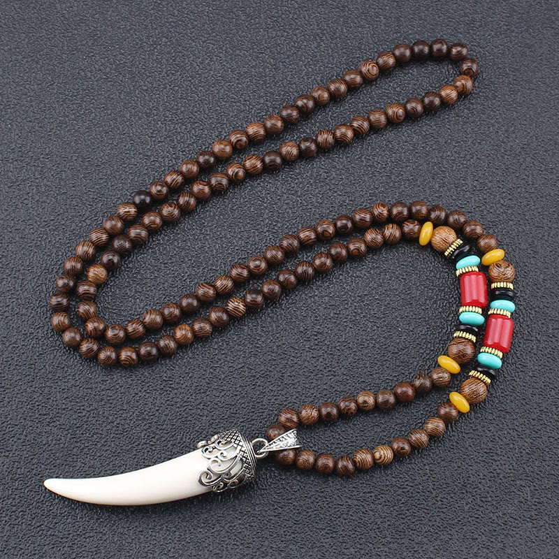 Wenge Wood Turquoise Stone Horn Style Protection Meditation Necklace Pendant