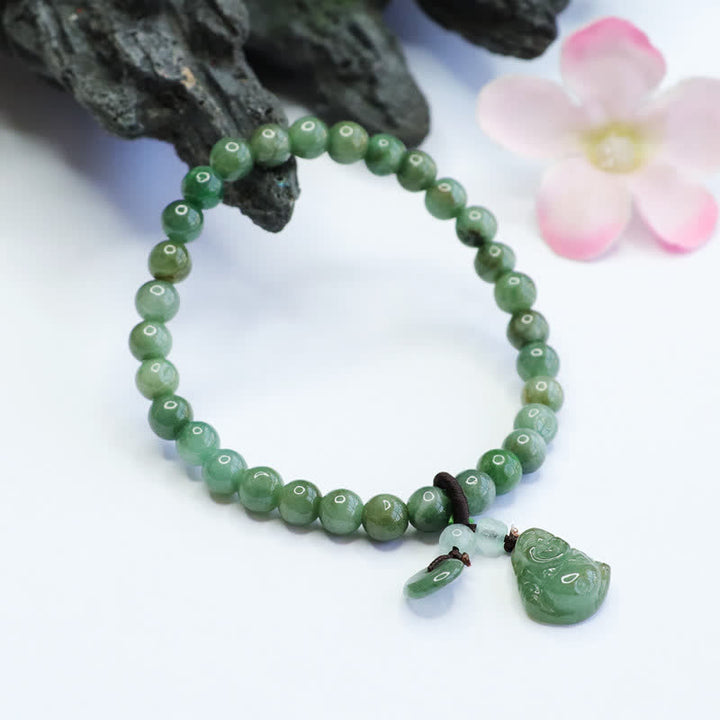 Buddha Stones Laughing Buddha Cyan Jade Healing Bracelet