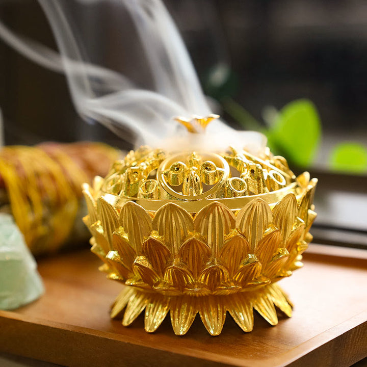 Buddha Stones Tibetan Lotus Shaped Purify Incense Burner