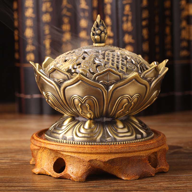 Buddha Stones Tibetan Lotus Shaped Purify Incense Burner