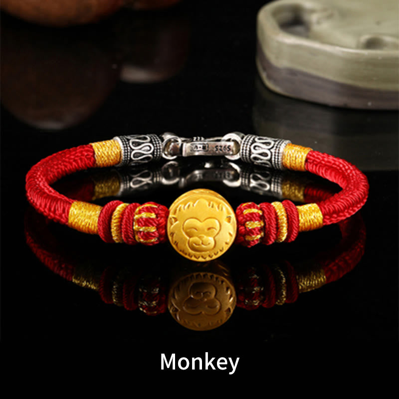 Buddha Stones 999 Gold Chinese Zodiac Auspicious Matches Om Mani Padme Hum Luck Handcrafted Bracelet