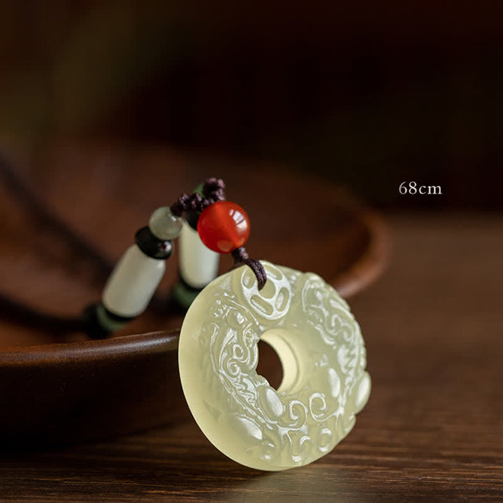 PiXiu Peace Buckle Jade Small Leaf Red Sandalwood Cinnabar Agate Luck Necklace Pendant